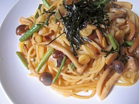 常備 山菜水煮とシメジの和風スパゲティ